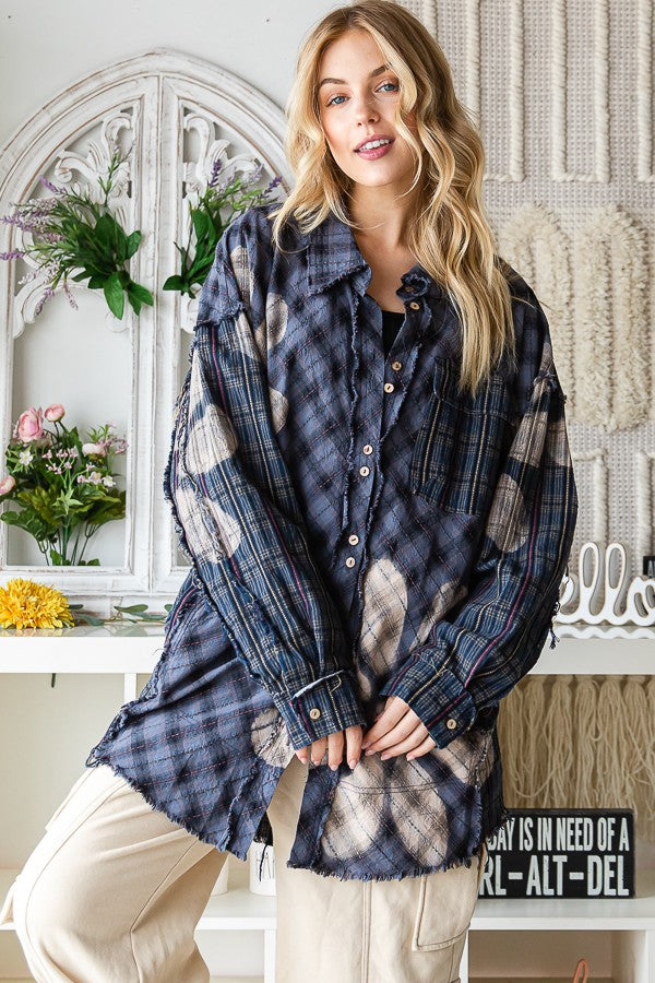 Oli & Hali Bleeched Flower Plaid Button Front Jacket