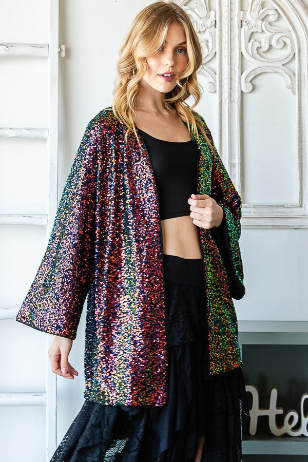 Oli & Hali Open Front Sequin Kimono Jacket