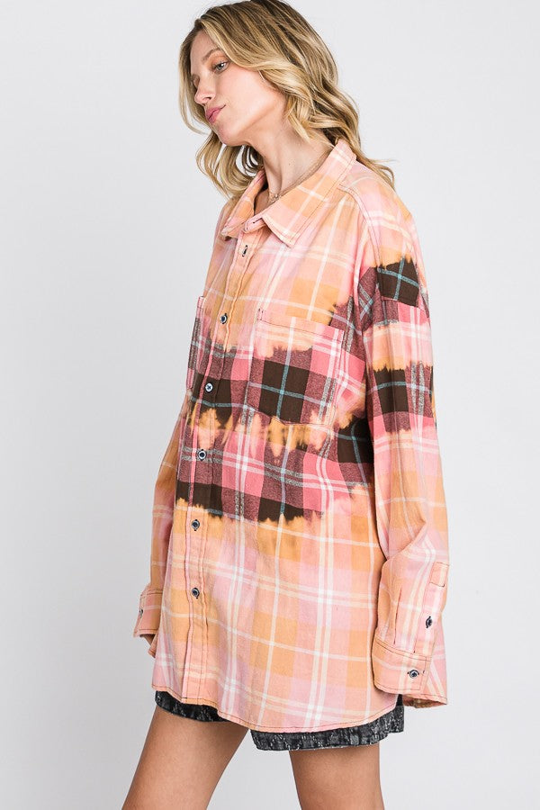 Oli & Hali Tiedye Front Pocket Detail Plaids Shirt Top