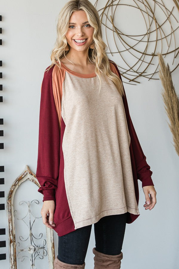 Oli & Hali Color Block Knit Detail Oversized Top