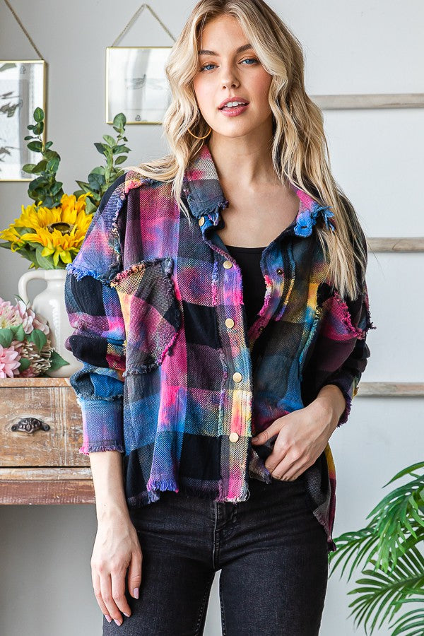 Oli & Hali Multi Color Dyed Buffalo Check Shirt Top