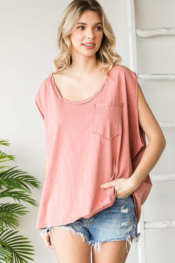 Oli & Hali Mineral Wasehd Solid Sleeve Top