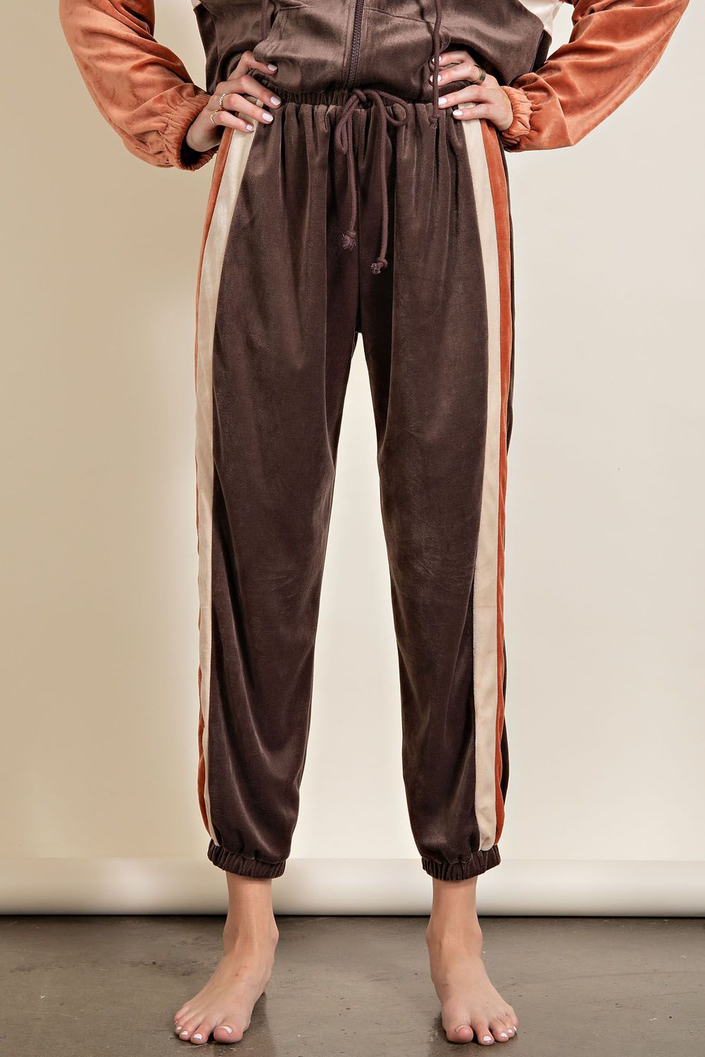 Easel Elastic Waistband Straight Legs Velour Cuffs Jogging Pants - Roulhac Fashion Boutique