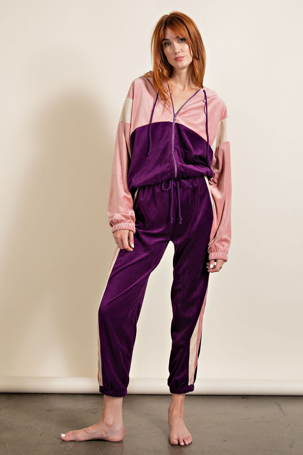 Easel Elastic Waistband Straight Legs Velour Cuffs Jogging Pants - Roulhac Fashion Boutique