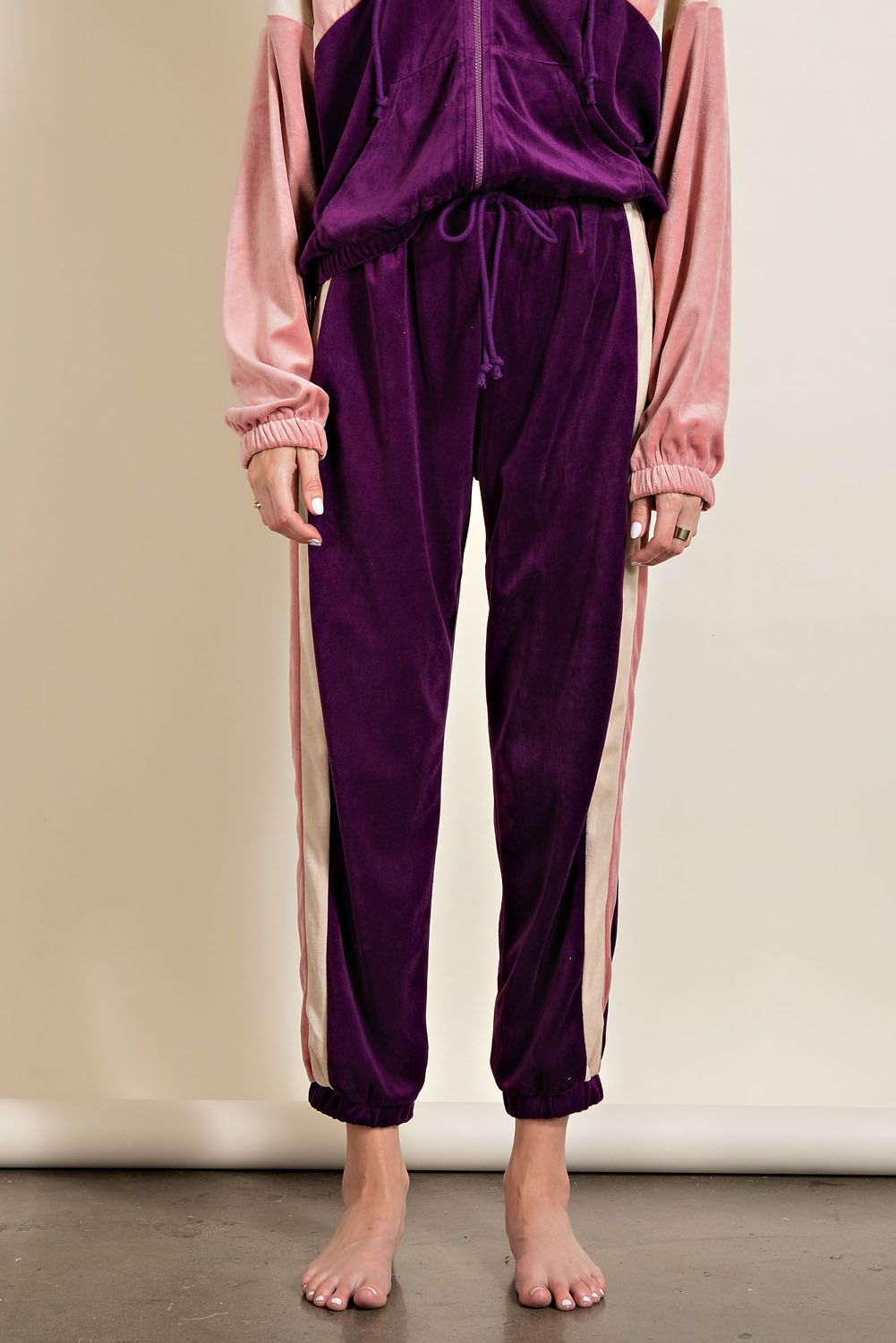 Easel Elastic Waistband Straight Legs Velour Cuffs Jogging Pants - Roulhac Fashion Boutique