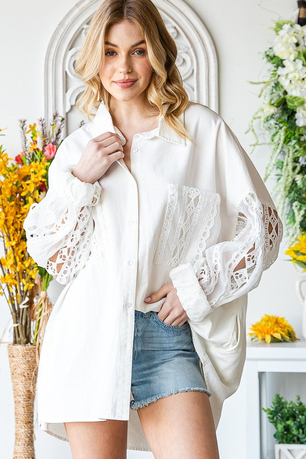 Oli & Hali Mineral Washed Embroidery Olganza Sleeve Top