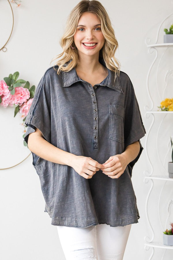 Oli & Hali Mineral Washed Button Down Top