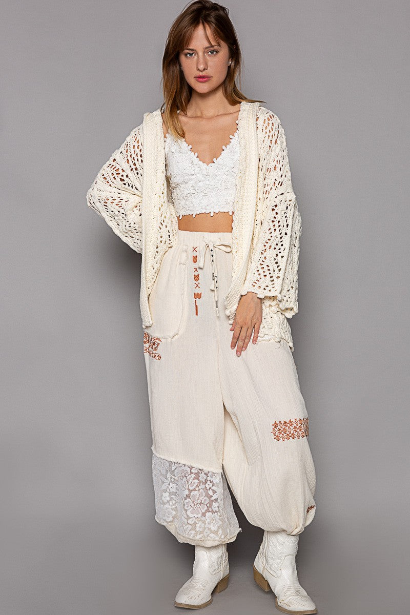 POL Open Weaving Long Sleeve Hoodie Sweater Cardigan Top