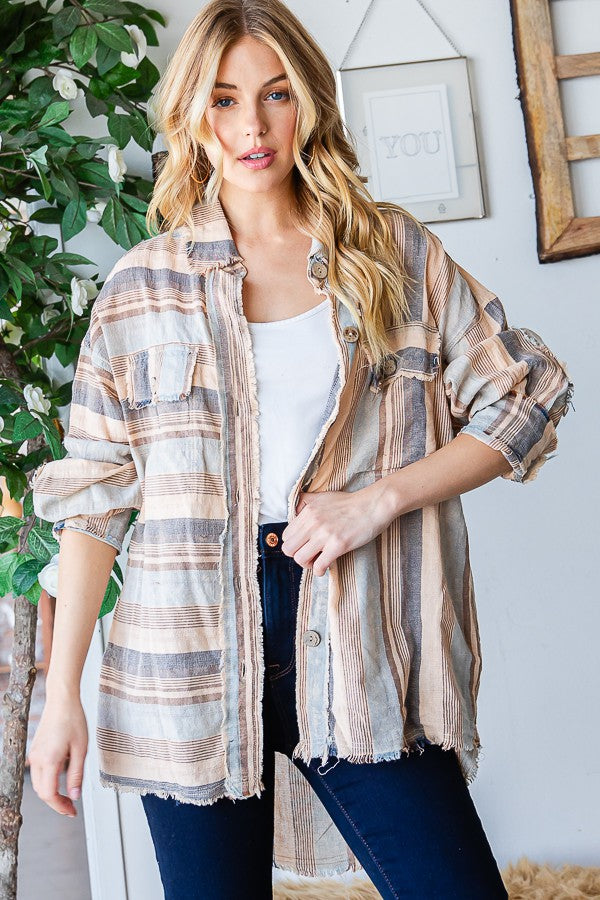 Oli & Hali Mineral Washed Multi Striped Shirts Top