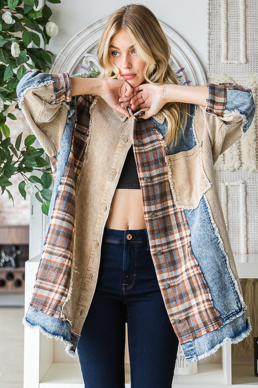 Oli & Hali Mineral Washed Mixed Shacket Jacket