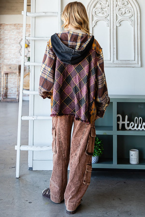 Oli & Hali Plaid Button Front Hoodie Jacket