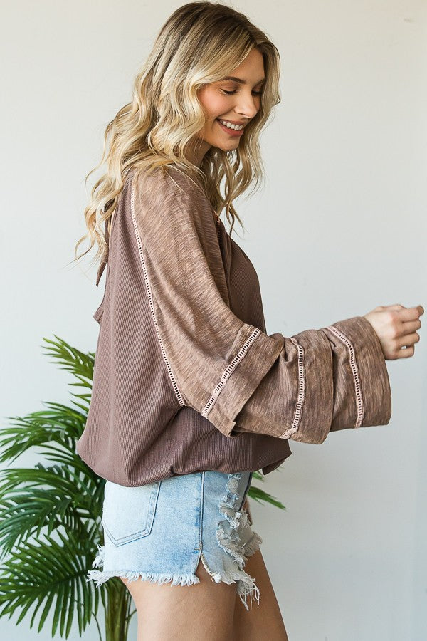 Oli & Hali Washed Tucked Sleeve Raglan Knit Top