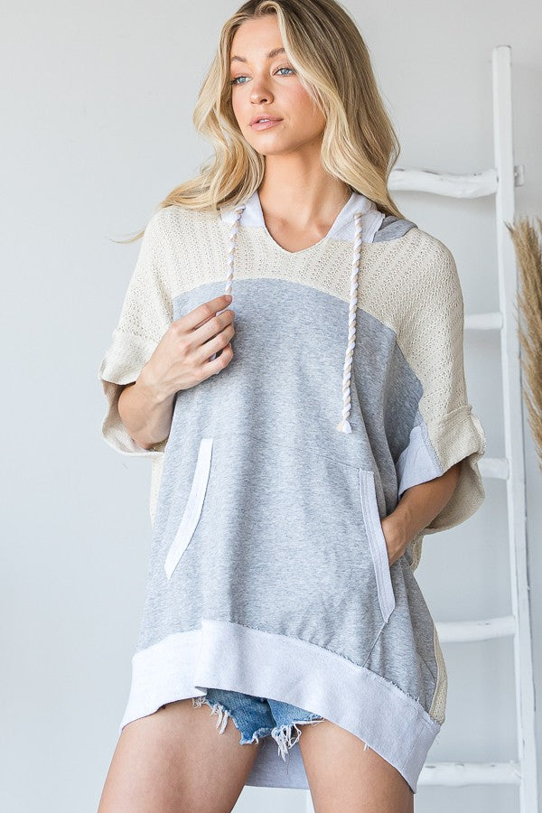 Oli & Hali Mineral Washed Colorblock Light Knit Sleeve Jacket