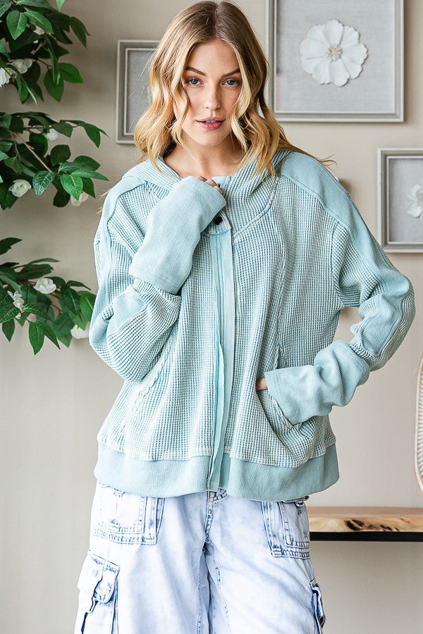 Oli & Hali Washed Waffle Zip Up Long Sleeve Jacket