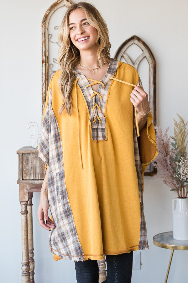 Oli & Hali Mineral Washed Mix Match Plaid Pocketed Top