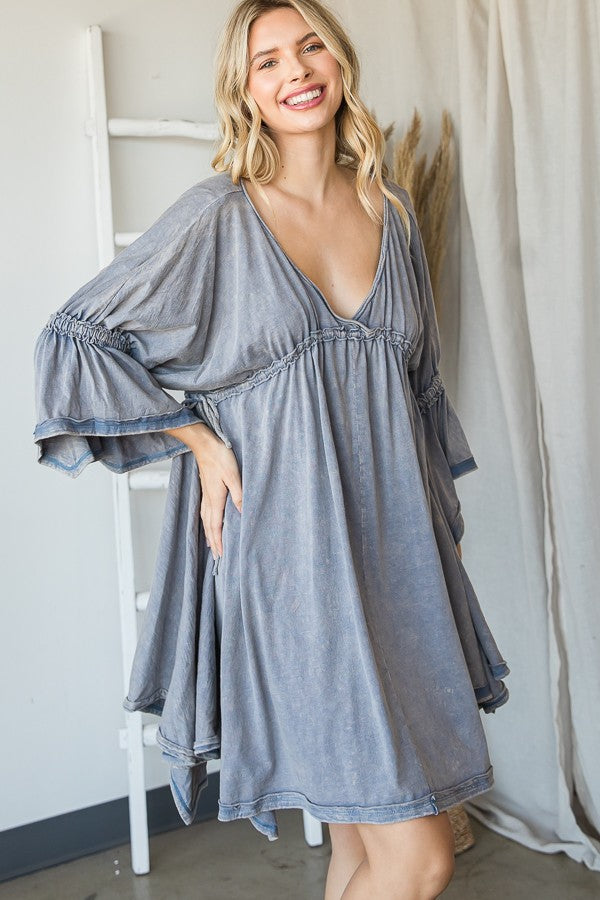 Oli & Hali Mineral Washed V Neck Square Hem Dress