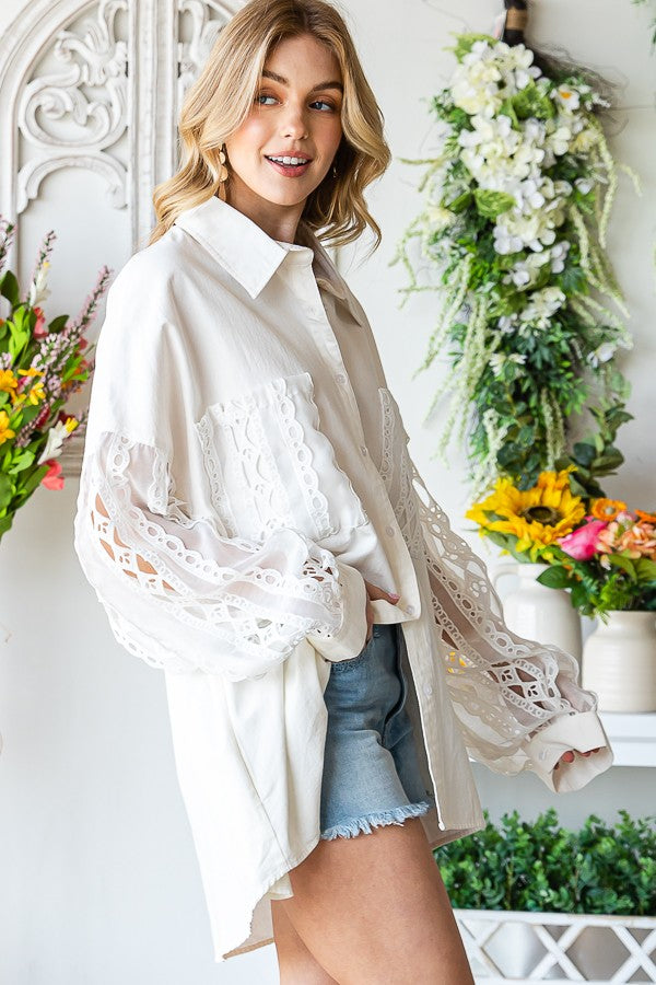 Oli & Hali Mineral Washed Embroidery Olganza Sleeve Top