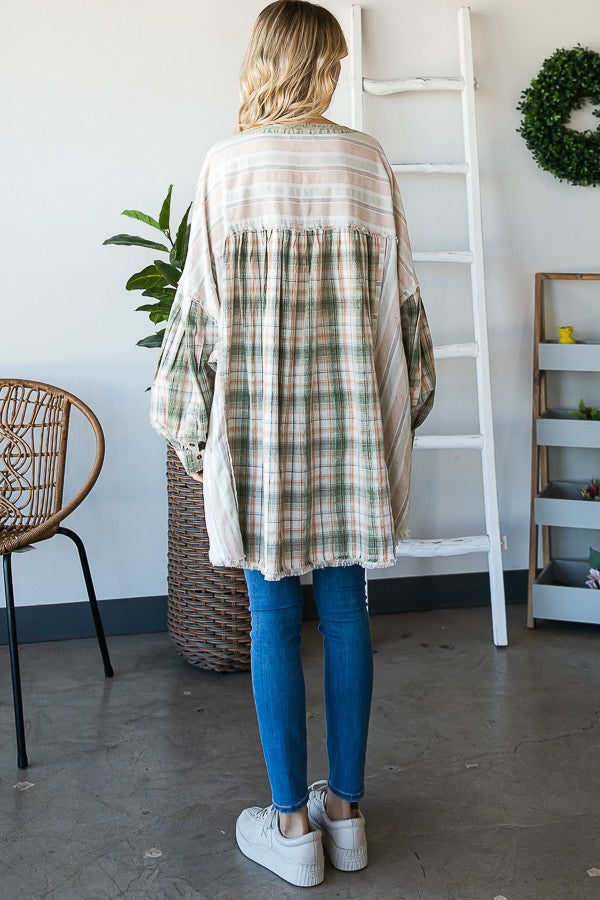 Oli & Hali Mineral Washed Fabric Mixed Henrey Top