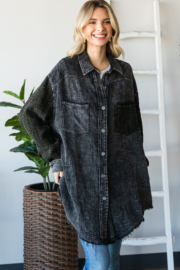 Oli & Hali Mineral Washed Mixed Lace Shirts Jacket