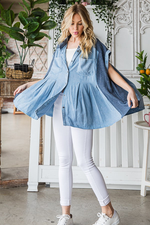 Oli & Hali Pleated Sleeveless Button Front Shirt Top