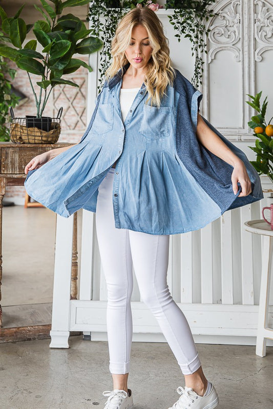 Oli & Hali Pleated Sleeveless Button Front Shirt Top