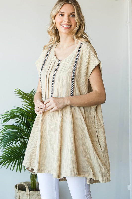 Oli & Hali Mineral Washed Tape Detail Tunic Top