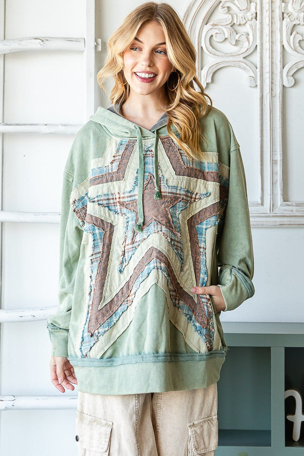 Oli & Hali Washed Star Patched Hoodie Jacket