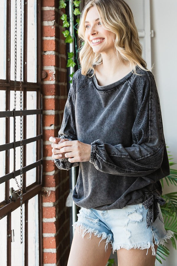 Oli & Hali Mineral Washed Side-Tie Pullover Top