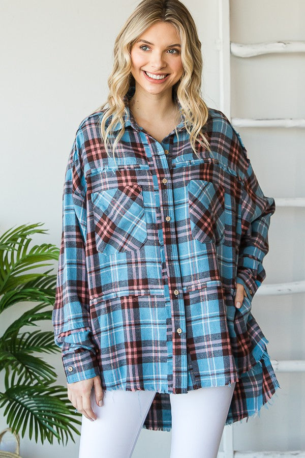 Oli & Hali Mineral Washed Flannel Shirts Top