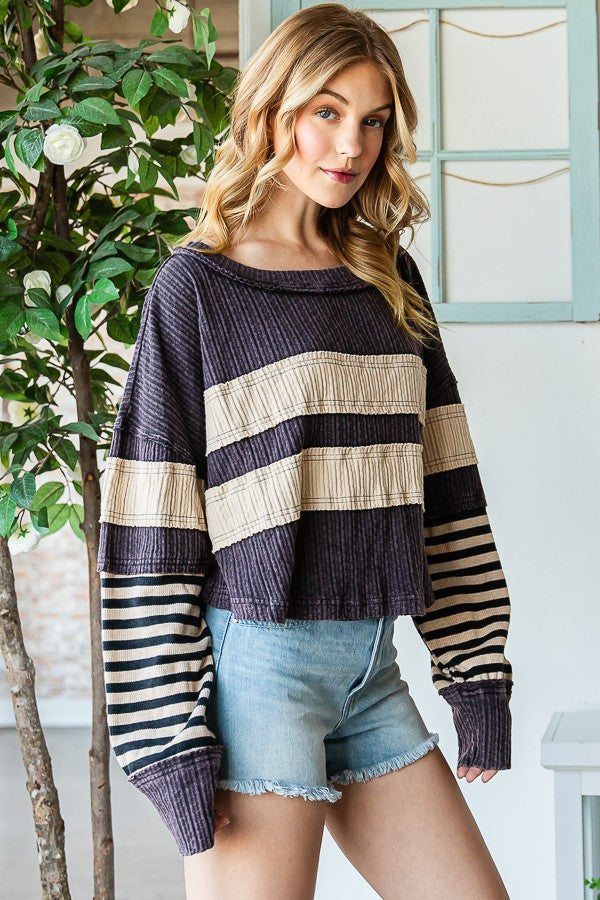 Oli & Hali Fabric Mixed Long Sleeve Top