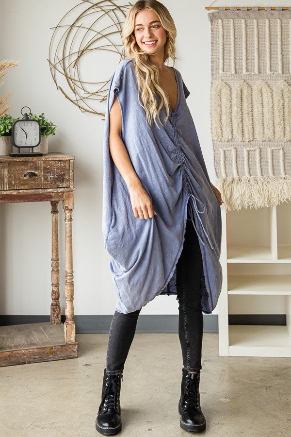 Oli & Hali Cinched Front Coccon Sleeveless Long Top