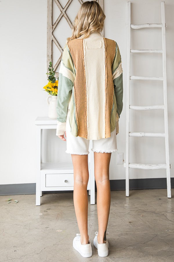 Oli & Hali Washed Fabric Mixed Long Sleeve Pullover Top