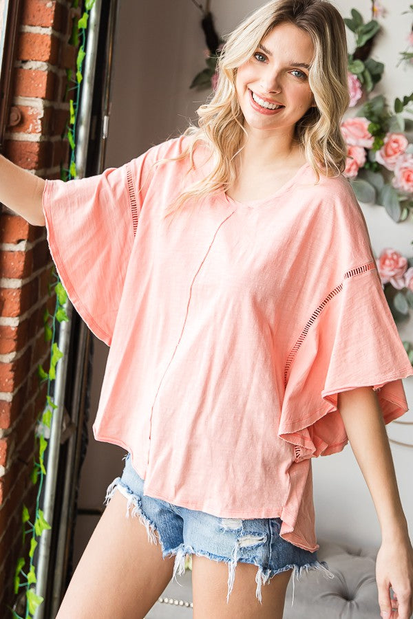 Oli & Hali Mineral Washed Ruffle Sleeve Top