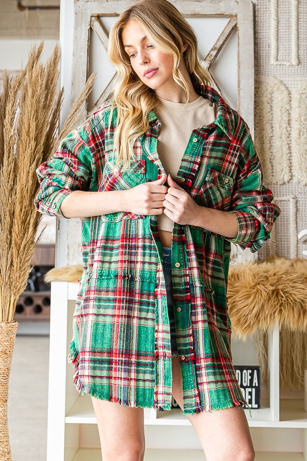 Oli & Hali Mineral Washed Plaid Shirts Jacket