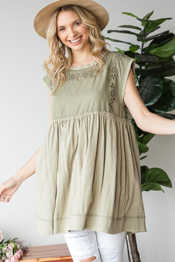 Oli & Hali Mineral Washed Embroidey Open Back Tunic Dress