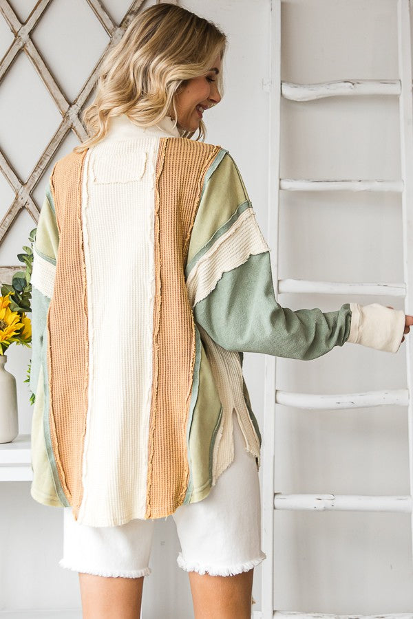 Oli & Hali Washed Fabric Mixed Long Sleeve Pullover Top