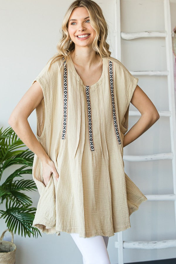 Oli & Hali Mineral Washed Tape Detail Tunic Top