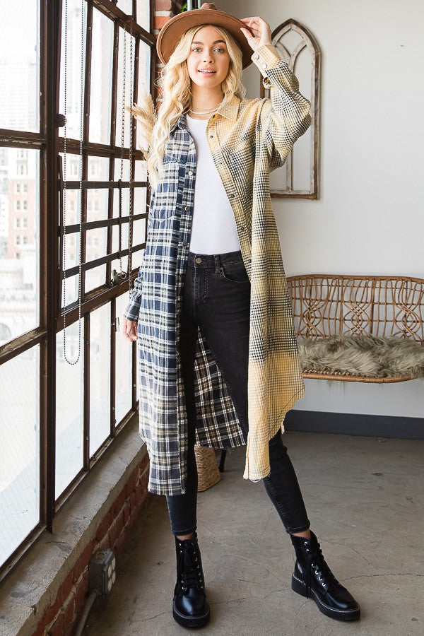 Oli & Hali 

Bleeched Plaid Mixed Long Shirts 

Top