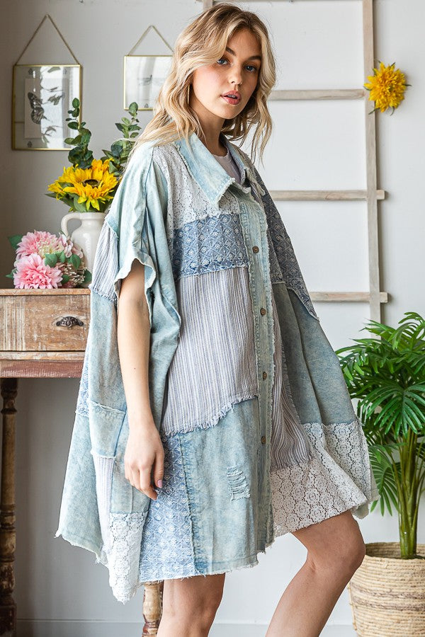 Oli & Hali Fabric Mixed Shirt Jacket