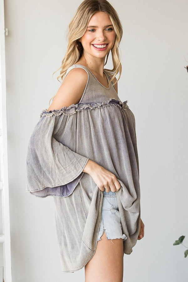Oli & Hali Washed Cold Shoulder Tunic Top