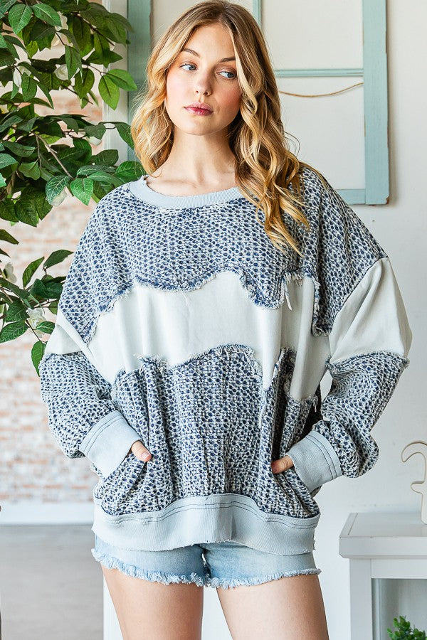 Oli & Hali Washed Fabric Mixed Pullover Top