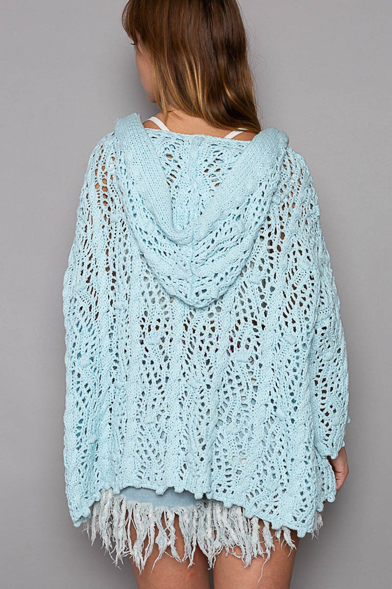 POL Open Weaving Long Sleeve Hoodie Sweater Cardigan Top