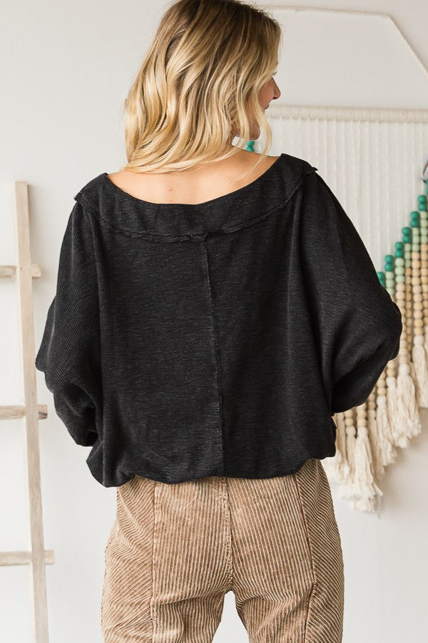 Oli & Hali Mineral Washed Dolman Sleeve Ribbed Top