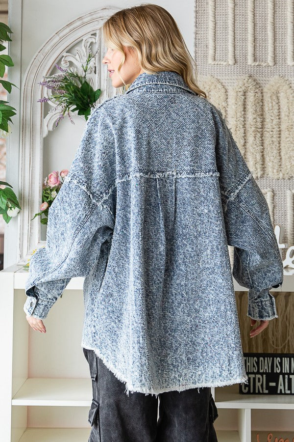 Oli & Hali Texture Denim Washed Oversize Shirts Jacket