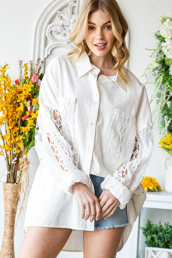 Oli & Hali Mineral Washed Embroidery Olganza Sleeve Top