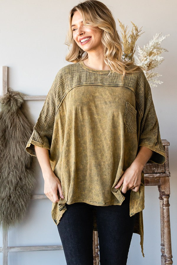 Oli & Hali Mineral Washed Color Block Sides Oversized Top