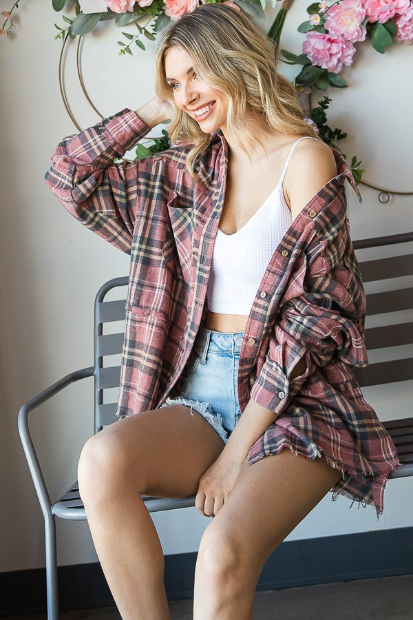 Oli & Hali Mineral Washed Flannel Shirts Top