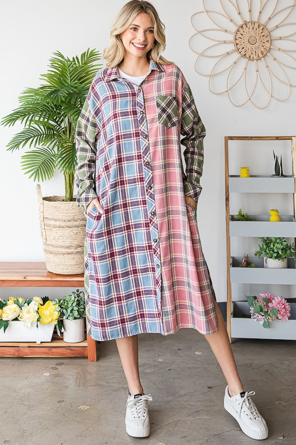 Oli & Hali Mineral Washed Plaid Mix Button Down Jacket