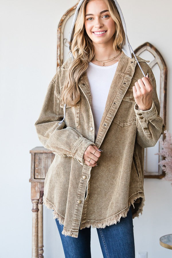 Oli & Hali Corduroy Button Down Hoodie Jacket