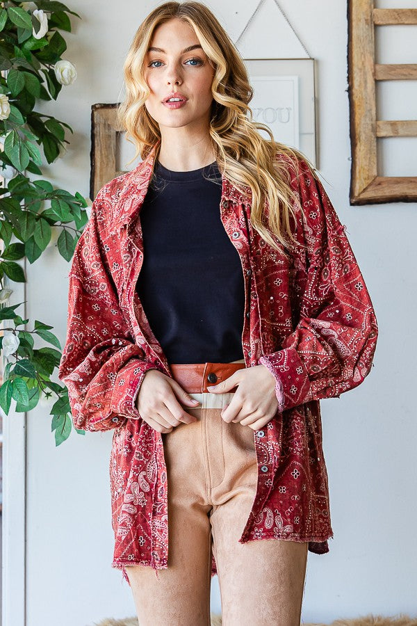 Oli & Hali Scarf Print Button Front Shirt Top